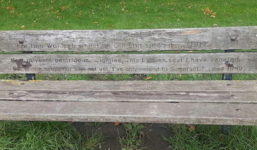 An old memory bench with a personal dedication written on it.